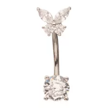 ASTM F-136 Titanium Silvertone CZ Butterfly Belly Ring - 14 Gauge at Spencer's