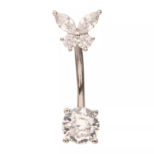 ASTM F-136 Titanium Silvertone CZ Butterfly Belly Ring - 14 Gauge at Spencer's