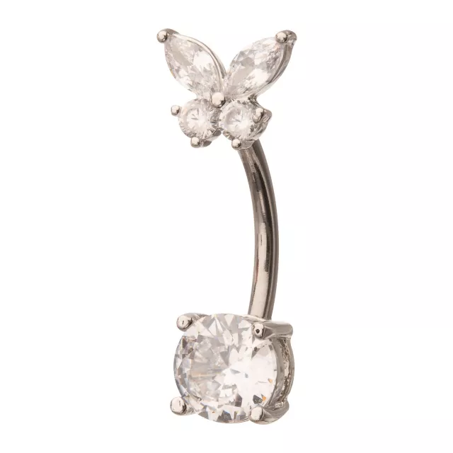 ASTM F-136 Titanium Silvertone CZ Butterfly Belly Ring - 14 Gauge at Spencer's