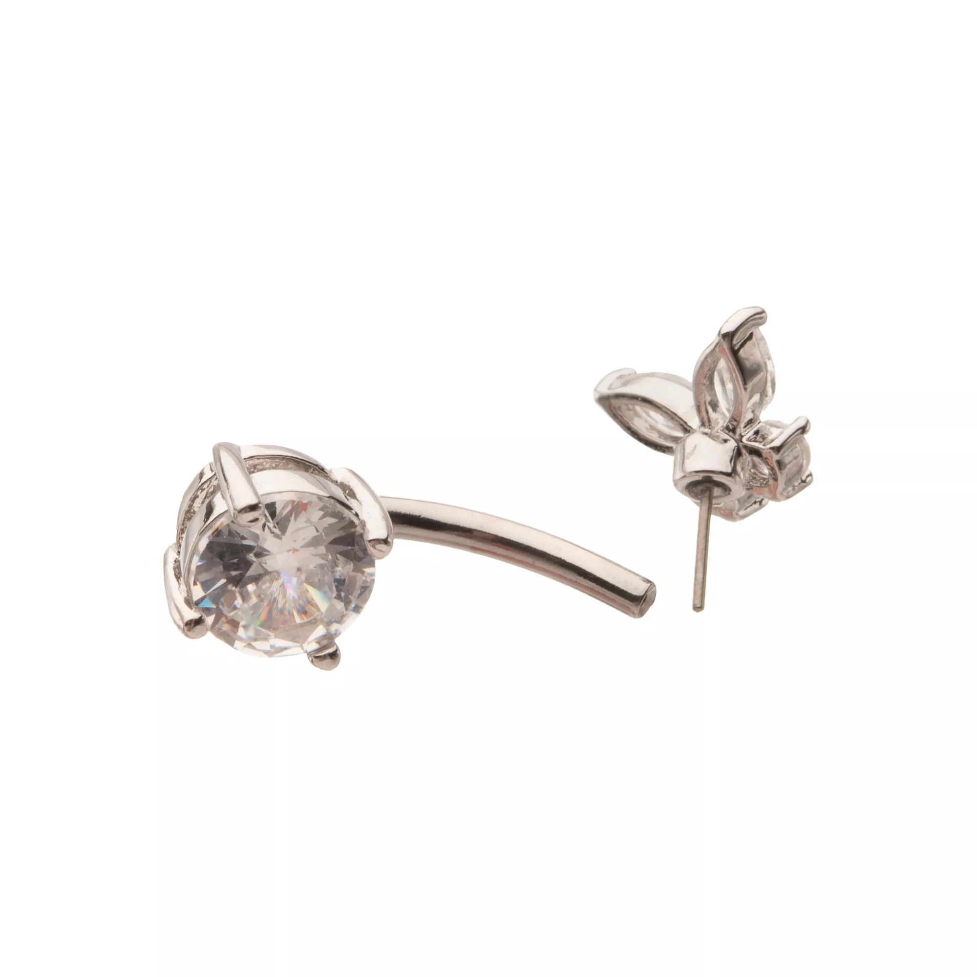 ASTM F-136 Titanium Silver-Plated CZ Butterfly Belly Ring - 14 Gauge at Spencer's