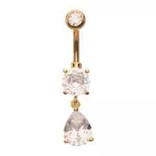 ASTM F-136 Goldtone CZ Teardrop Dangle Belly Ring - 14 Gauge at Spencer's