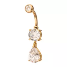ASTM F-136 Goldtone CZ Teardrop Dangle Belly Ring - 14 Gauge at Spencer's