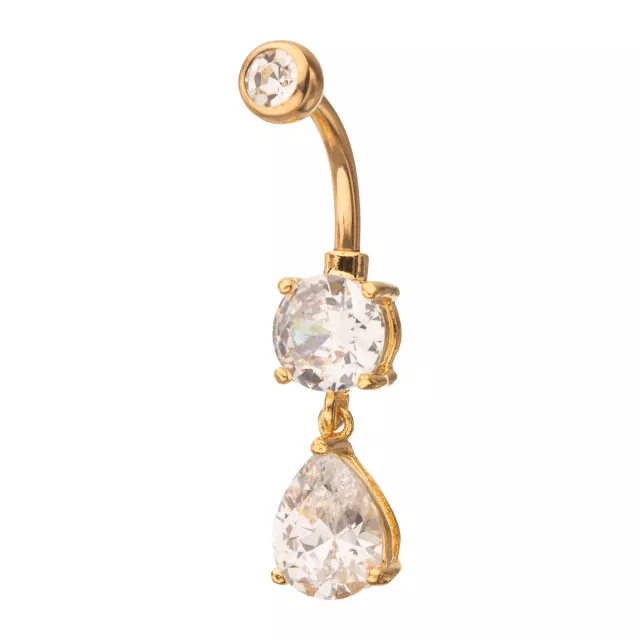 ASTM F-136 Goldtone CZ Teardrop Dangle Belly Ring - 14 Gauge at Spencer's