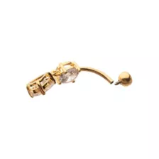 ASTM F-136 Goldtone CZ Teardrop Dangle Belly Ring - 14 Gauge at Spencer's