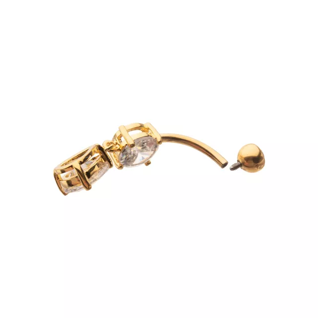 ASTM F-136 Goldtone CZ Teardrop Dangle Belly Ring - 14 Gauge at Spencer's