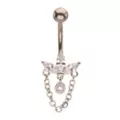 ASTM F-136 Titanium Silvertone CZ Fan Cluster Chain Dangle Belly Ring - 14 Gauge at Spencer's