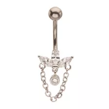 ASTM F-136 Titanium Silvertone CZ Fan Cluster Chain Dangle Belly Ring - 14 Gauge at Spencer's