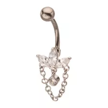 ASTM F-136 Titanium Silvertone CZ Fan Cluster Chain Dangle Belly Ring - 14 Gauge at Spencer's