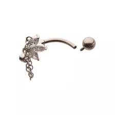 ASTM F-136 Titanium Silvertone CZ Fan Cluster Chain Dangle Belly Ring - 14 Gauge at Spencer's