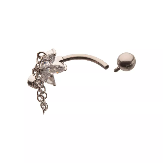 ASTM F-136 Titanium Silvertone CZ Fan Cluster Chain Dangle Belly Ring - 14 Gauge at Spencer's