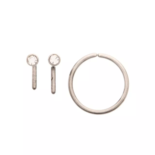 Multi-Pack Titanium Round CZ L-Bend Nose Rings and Seamless Hoop Nose Ring 3 Pack - 20 Gauge at Spencer's