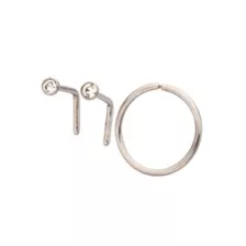 Multi-Pack ASTM F-136 Titanium Round CZ L-Bend Nose Rings and Seamless Hoop Nose Ring 3 Pack - 20 Gauge at Spencer's