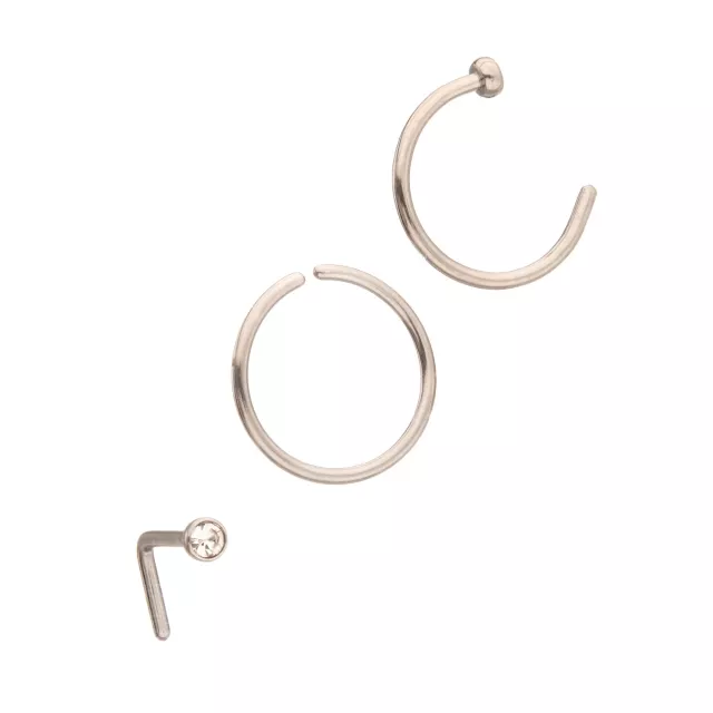 Multi-Pack Titanium L-Bend and Nose Hoops 3 Pack - 20 Gauge at Spencer's