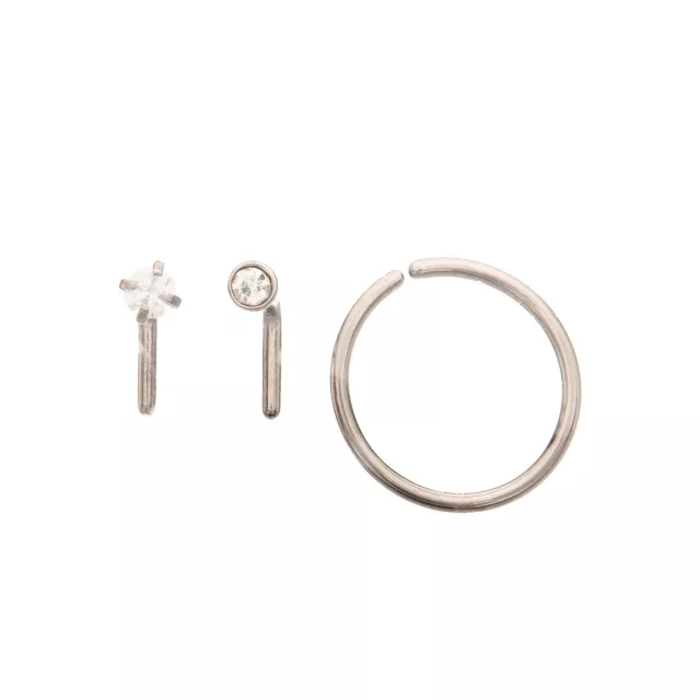 Multi-Pack Titanium CZ L-Bend and Nose Hoop 3 Pack - 20 Gauge at Spencer's