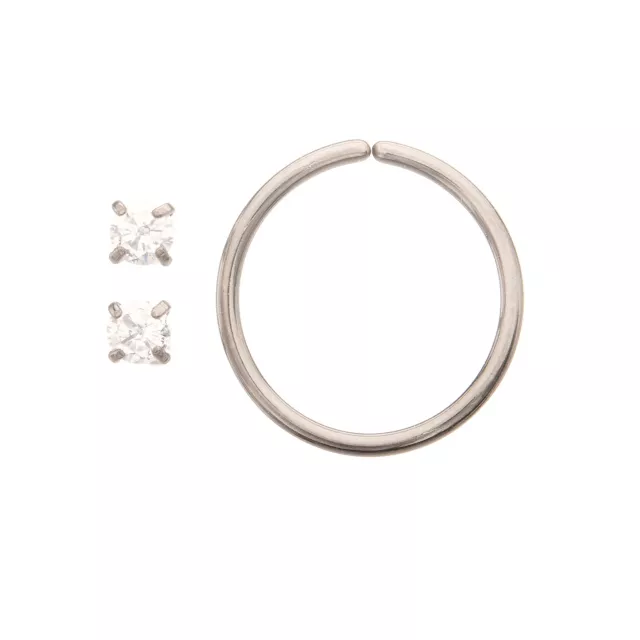 Multi-Pack ASTM F-136 Titanium Prong CZ Nose Pins and Hoop 3 Pack - 20 Gauge at Spencer's