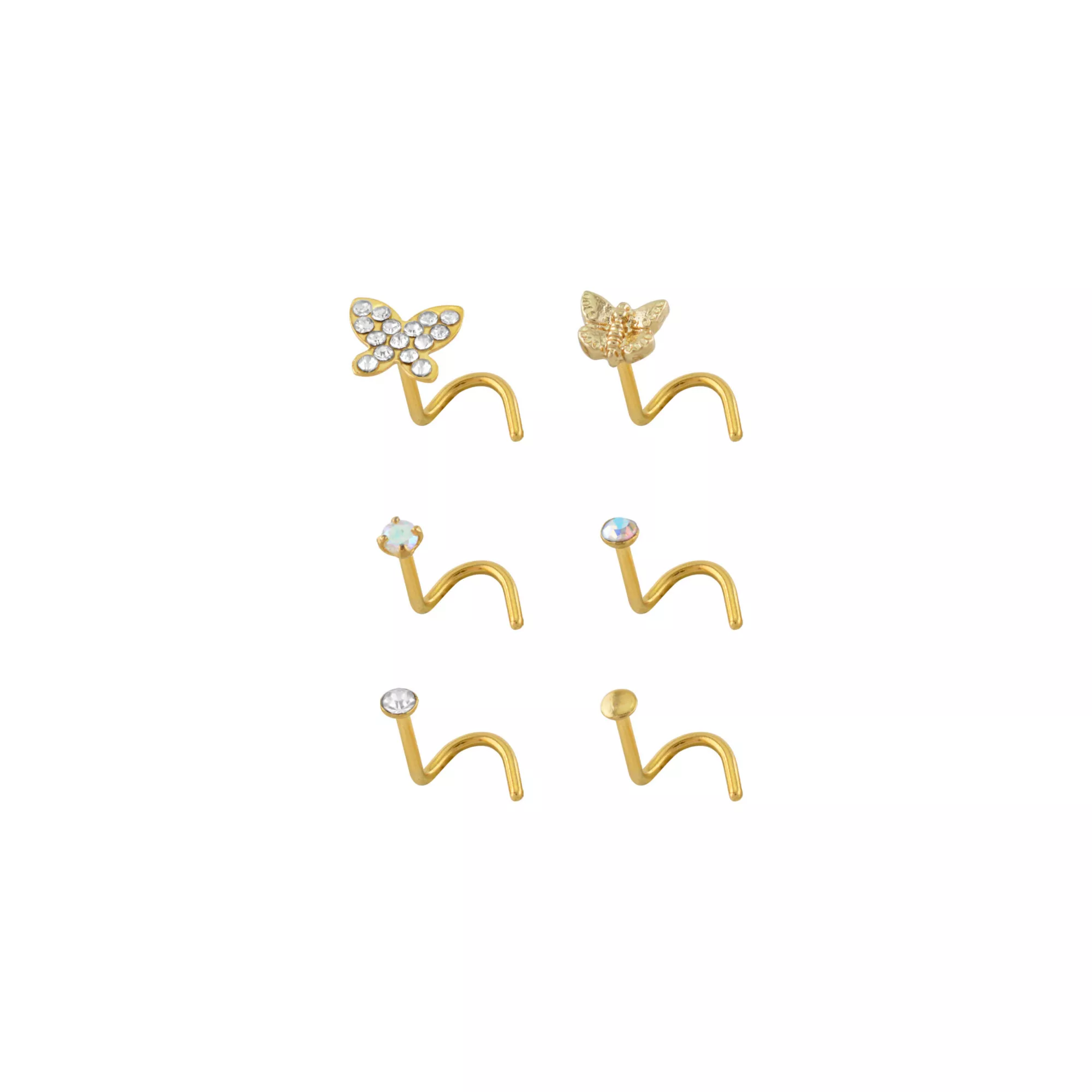 Multi-Pack Goldtone Titanium Butterfly Nose Screws 6 Pack - 20 Gauge