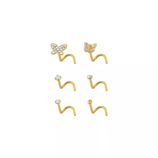 Multi-Pack Goldtone Titanium Butterfly Nose Screws 6 Pack - 20 Gauge at Spencer's