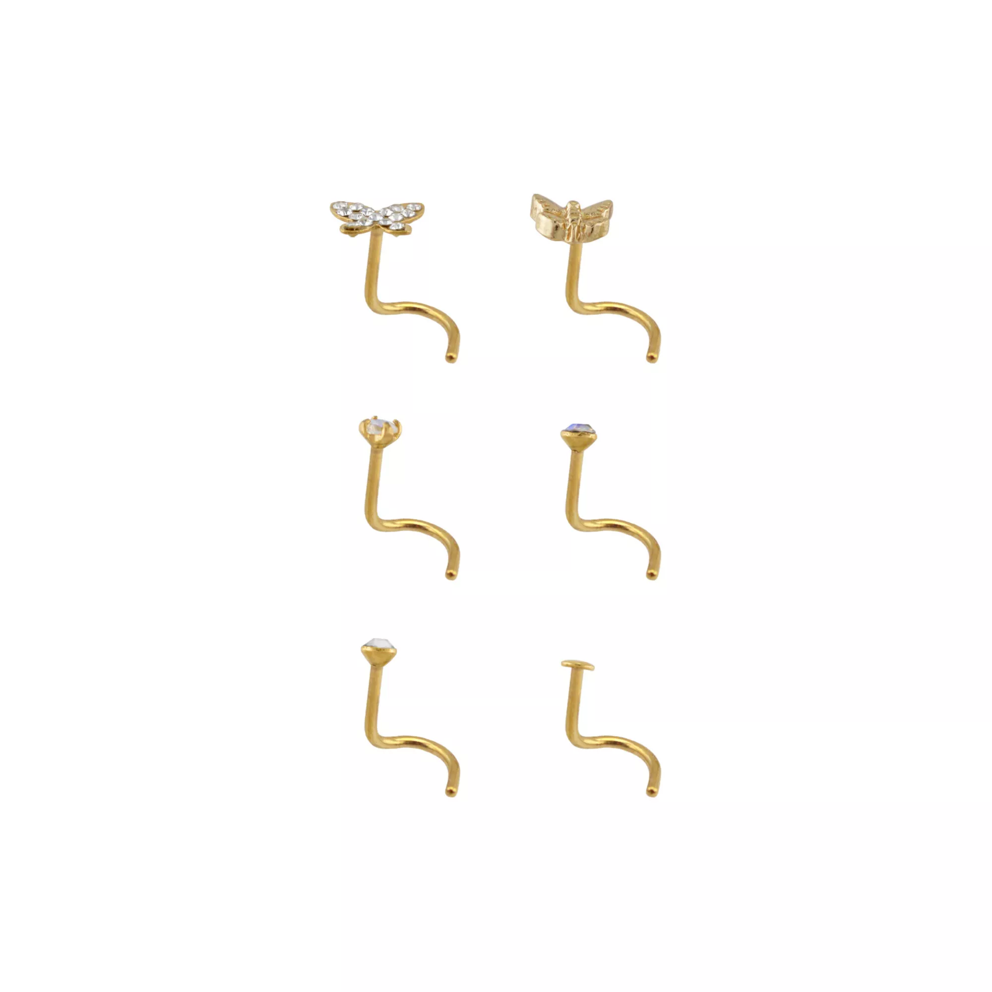 Multi-Pack Goldtone Titanium Butterfly Nose Screws 6 Pack - 20 Gauge at Spencer's