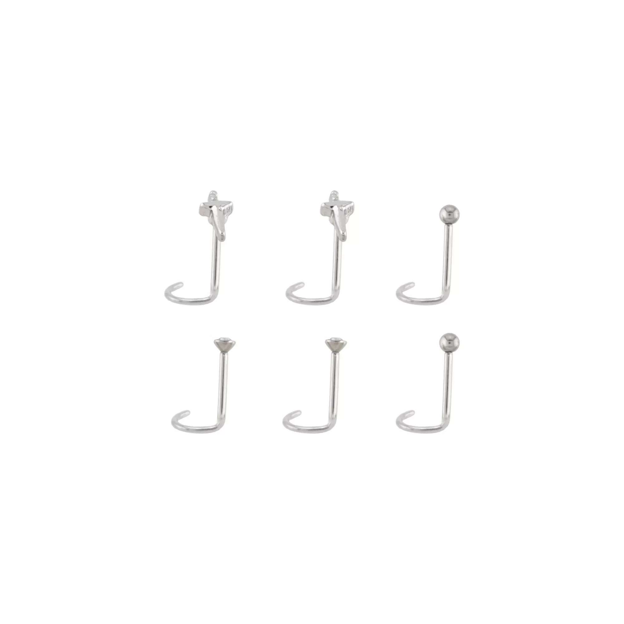 Multi-Pack CZ Titanium Dagger Corkscrew Nose Rings 6 Pack - 20 Gauge