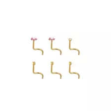 Multi-Pack Round CZ Flower Goldtone Screw Nose Rings 6 Pack - 20 Gauge at Spencer's