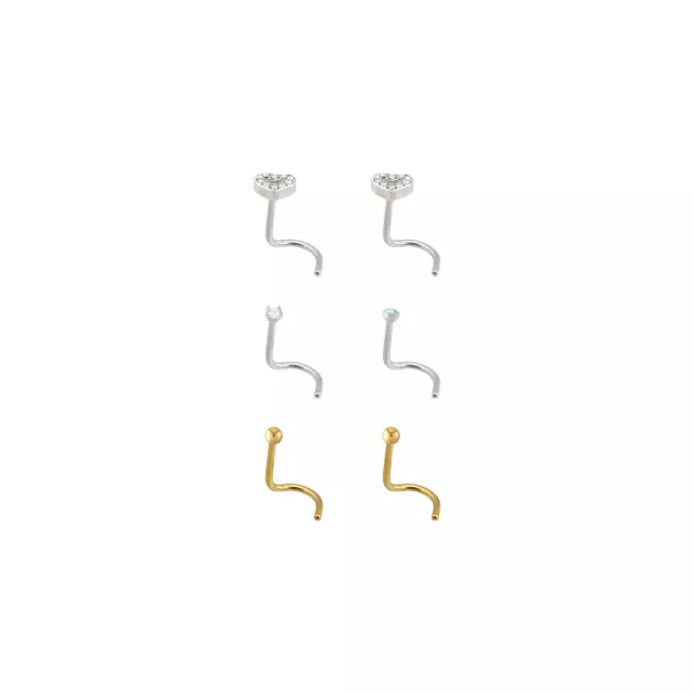 Multi-Pack CZ Heart Titanium Screw Nose Rings  6 Pack - 20 Gauge at Spencer's