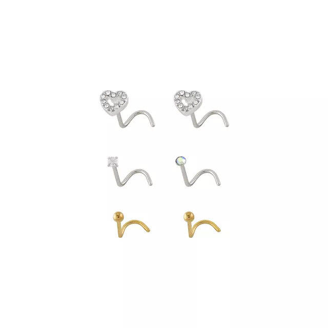 Multi-Pack CZ Heart Titanium Screw Nose Rings  6 Pack - 20 Gauge at Spencer's