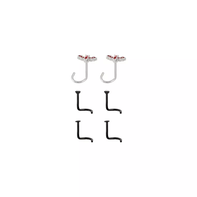 Multi-Pack CZ Titanium Red and Black Bat Screw Nose Rings 6 Pack - 20 Gauge at Spencer's