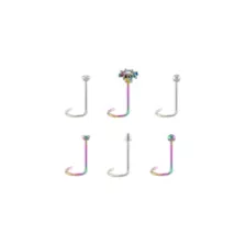 Multi-Pack Titanium Oil Slick Rainbow Sun Screw Nose Rings 6 Pack - 20 Gauge at Spencer's