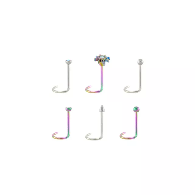 Multi-Pack Titanium Oil Slick Rainbow Sun Screw Nose Rings 6 Pack - 20 Gauge at Spencer's