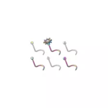 Multi-Pack Titanium Oil Slick Rainbow Sun Screw Nose Rings 6 Pack - 20 Gauge at Spencer's