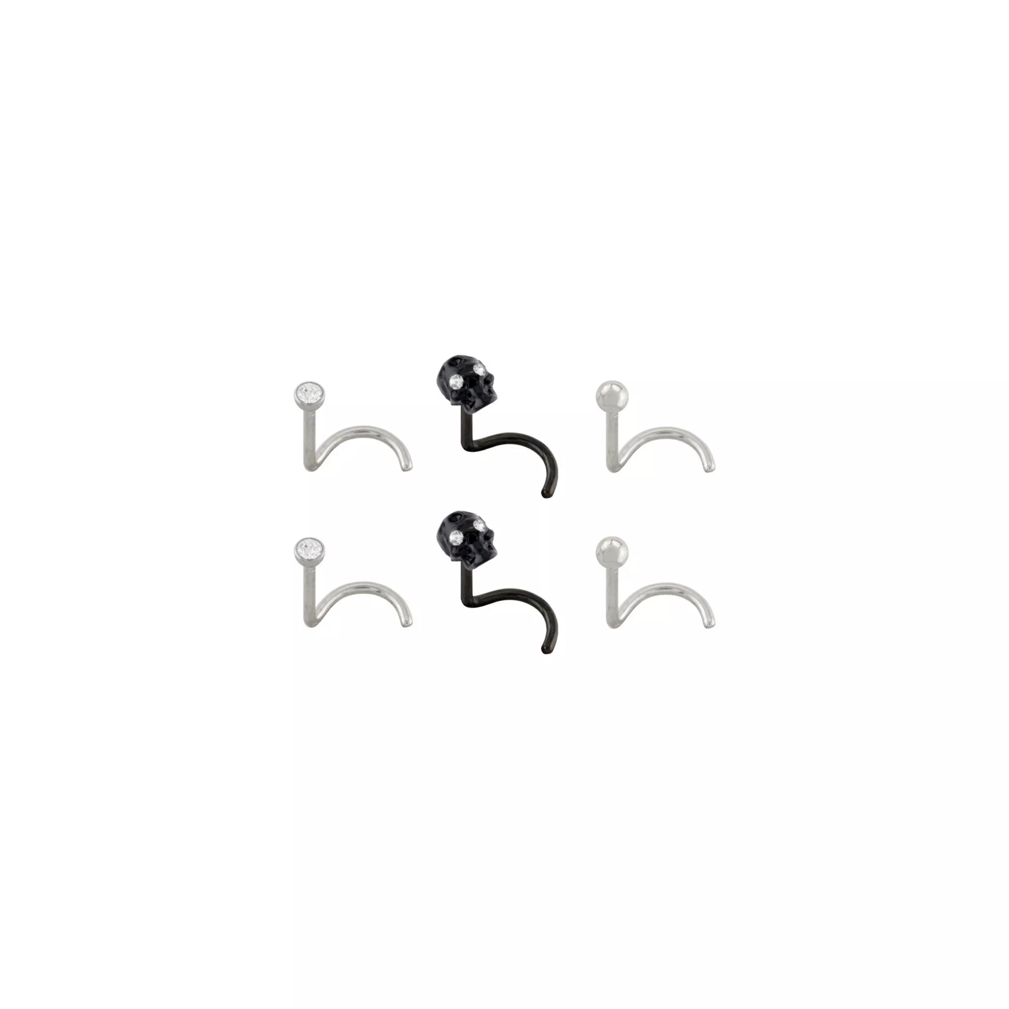 Multi-Pack Titanium Black Skull Screw Nose Rings 6 Pack - 20 Gauge at Spencer's