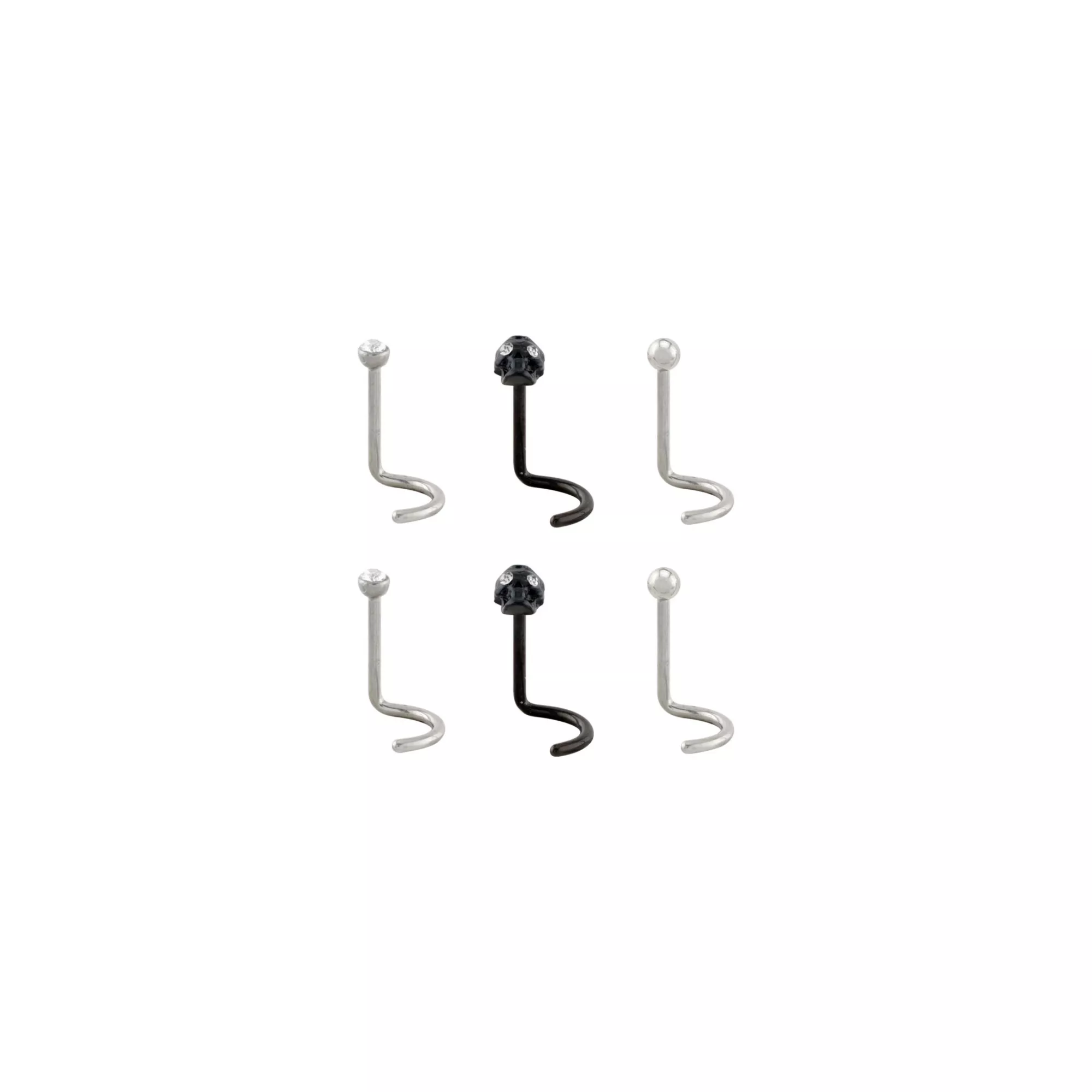 Multi-Pack Titanium Black Skull Screw Nose Rings 6 Pack - 20 Gauge at Spencer's