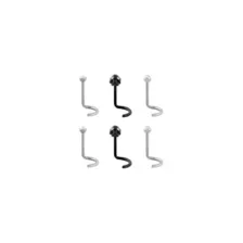 Multi-Pack Titanium Black Skull Screw Nose Rings 6 Pack - 20 Gauge at Spencer's