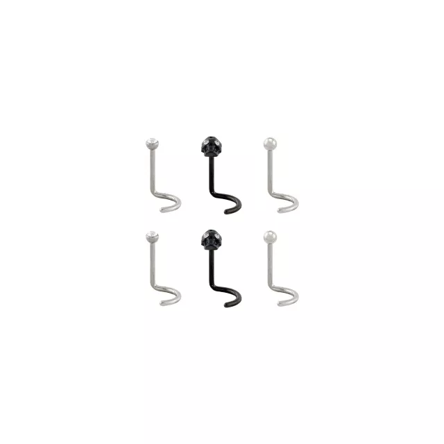 Multi-Pack Titanium Black Skull Screw Nose Rings 6 Pack - 20 Gauge at Spencer's