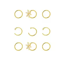 Multi-Pack CZ Flower Titanium Goldtone Hoop Nose Rings 9 Pack - 20 Gauge at Spencer's