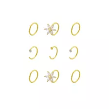 Multi-Pack CZ Flower Titanium Goldtone Hoop Nose Rings 9 Pack - 20 Gauge at Spencer's