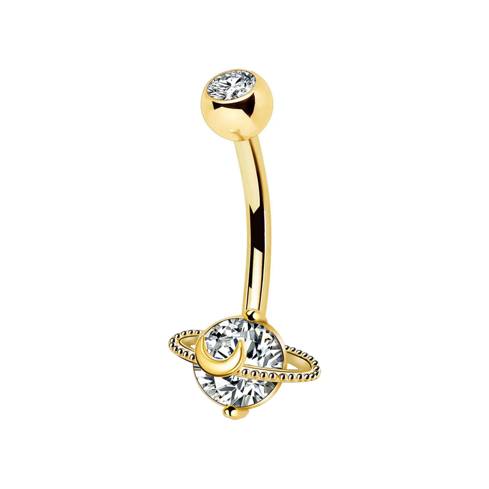 Gold Titanium CZ Saturn Belly Ring - 14 Gauge at Spencer's