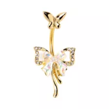Gold Titanium CZ Butterfly Bow Belly Ring - 14 Gauge at Spencer's