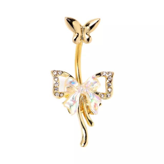 Gold Titanium CZ Butterfly Bow Belly Ring - 14 Gauge at Spencer's