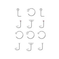 Multi-Pack CZ Screw Horseshoe and L-Bend Nose Rings 12 Pack - 20 Gauge at Spencer's