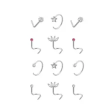 Multi-Pack CZ Screw Horseshoe and L-Bend Nose Rings 12 Pack - 20 Gauge at Spencer's