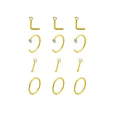 Multi-Pack CZ Goldtone Titanium Bone Horseshoe and L-Bend Nose Rings 12 Pack - 20 Gauge at Spencer's