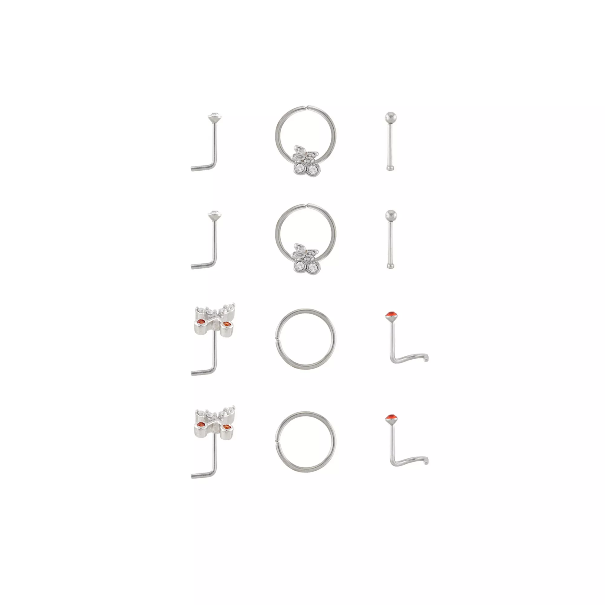 Multi-Pack CZ Titanium Screw Horseshoe Bone and L-Bend Nose Rings 12 Pack - 20 Gauge at Spencer's