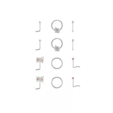 Multi-Pack CZ Titanium Screw Horseshoe Bone and L-Bend Nose Rings 12 Pack - 20 Gauge at Spencer's