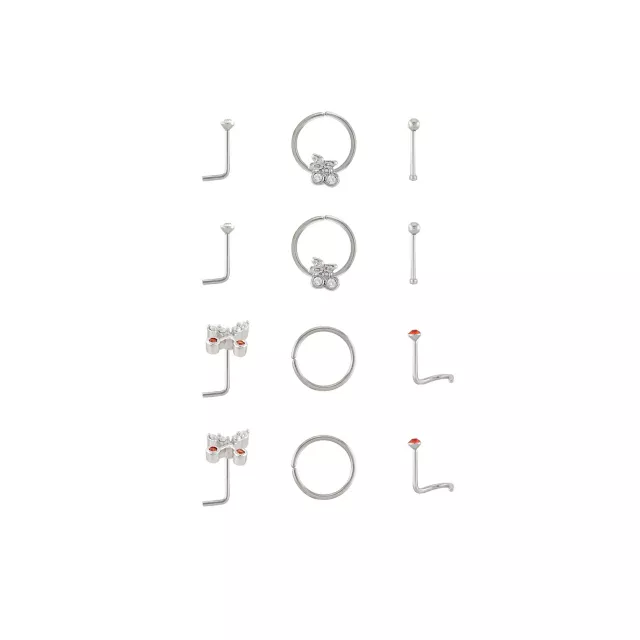 Multi-Pack CZ Titanium Screw Horseshoe Bone and L-Bend Nose Rings 12 Pack - 20 Gauge