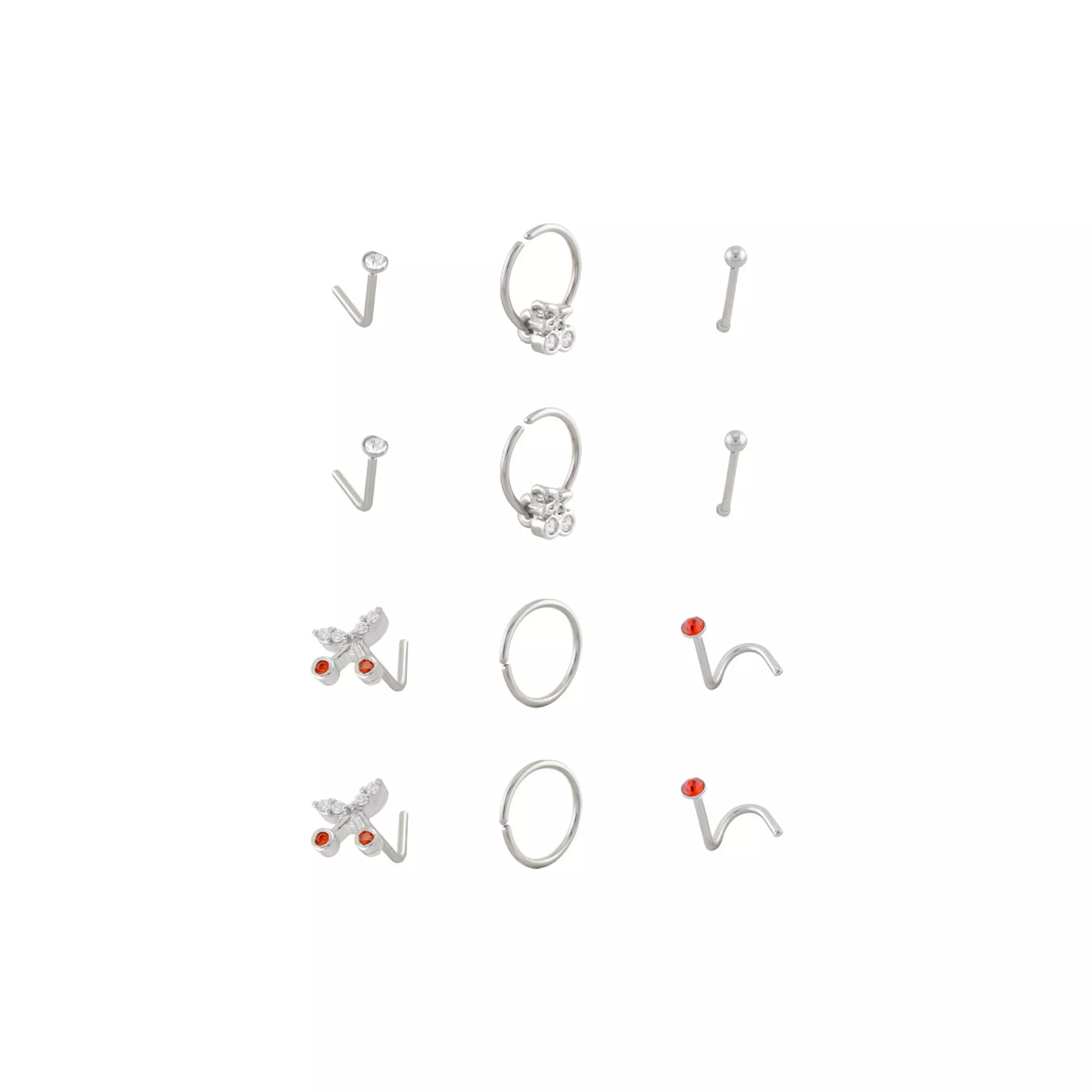 Multi-Pack CZ Titanium Screw Horseshoe Bone and L-Bend Nose Rings 12 Pack - 20 Gauge at Spencer's