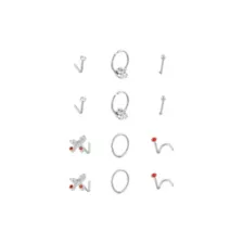 Multi-Pack CZ Titanium Screw Horseshoe Bone and L-Bend Nose Rings 12 Pack - 20 Gauge at Spencer's