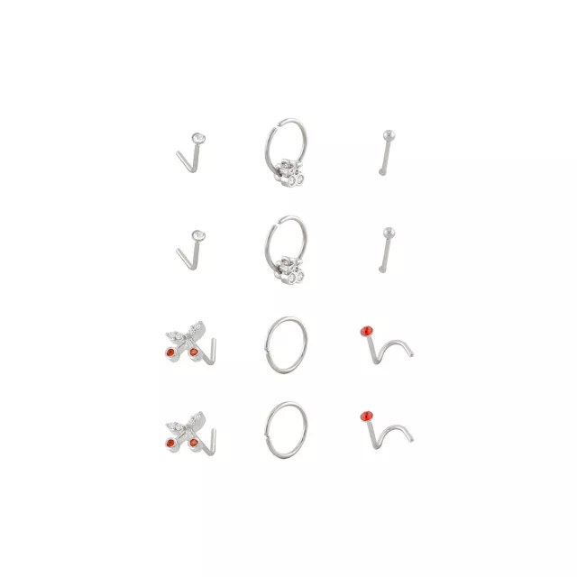 Multi-Pack CZ Titanium Screw Horseshoe Bone and L-Bend Nose Rings 12 Pack - 20 Gauge