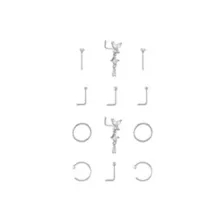 Multi-Pack CZ Titanium Butterfly Hoop L-Bend and Bone Nose Rings 12 Pack - 20 Gauge at Spencer's