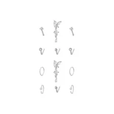 Multi-Pack CZ Titanium Butterfly Hoop L-Bend and Bone Nose Rings 12 Pack - 20 Gauge at Spencer's